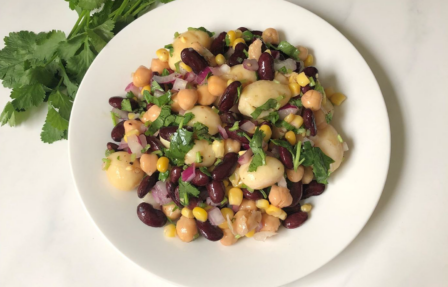 photo of Chintal's tinned vegetable salad on a plate