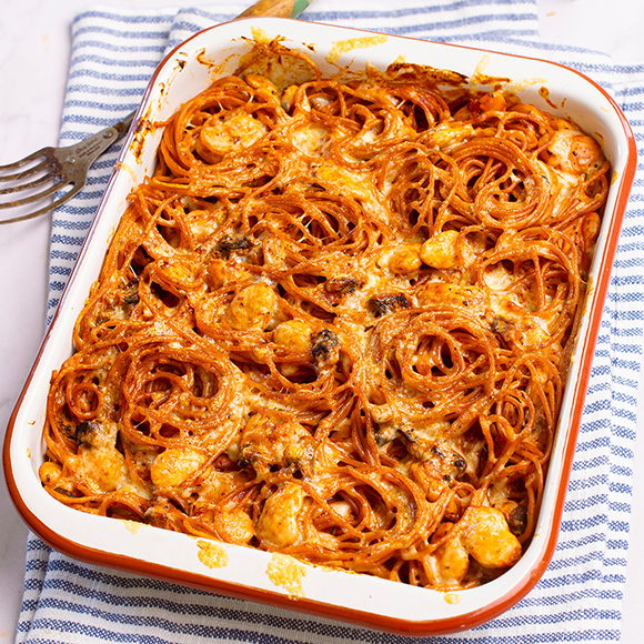 Zoe's Spaghetti Bake with Butter Beans - Simply Veg